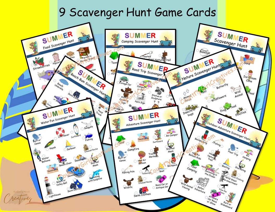 9 Scavenger Hunt Game Cards Summer Fun